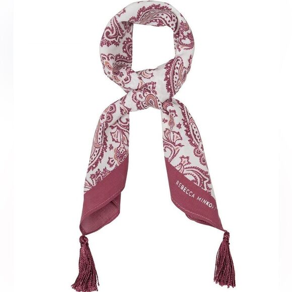 REBECCA MINKOFF Women’s Paisley Tassel Bandana Scarf in Berry Multi Color - Picture 2 of 5